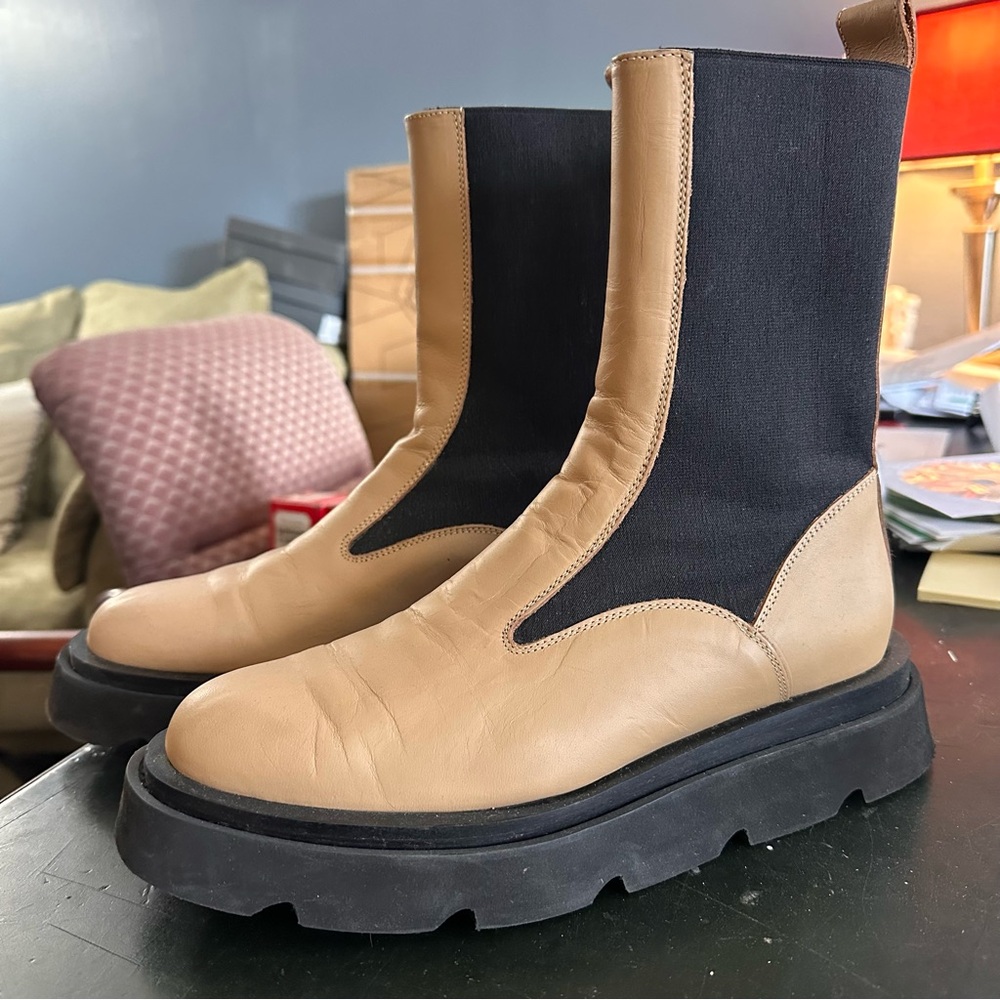 ATP Atelier Chelsea Tan and Black Platform Boots